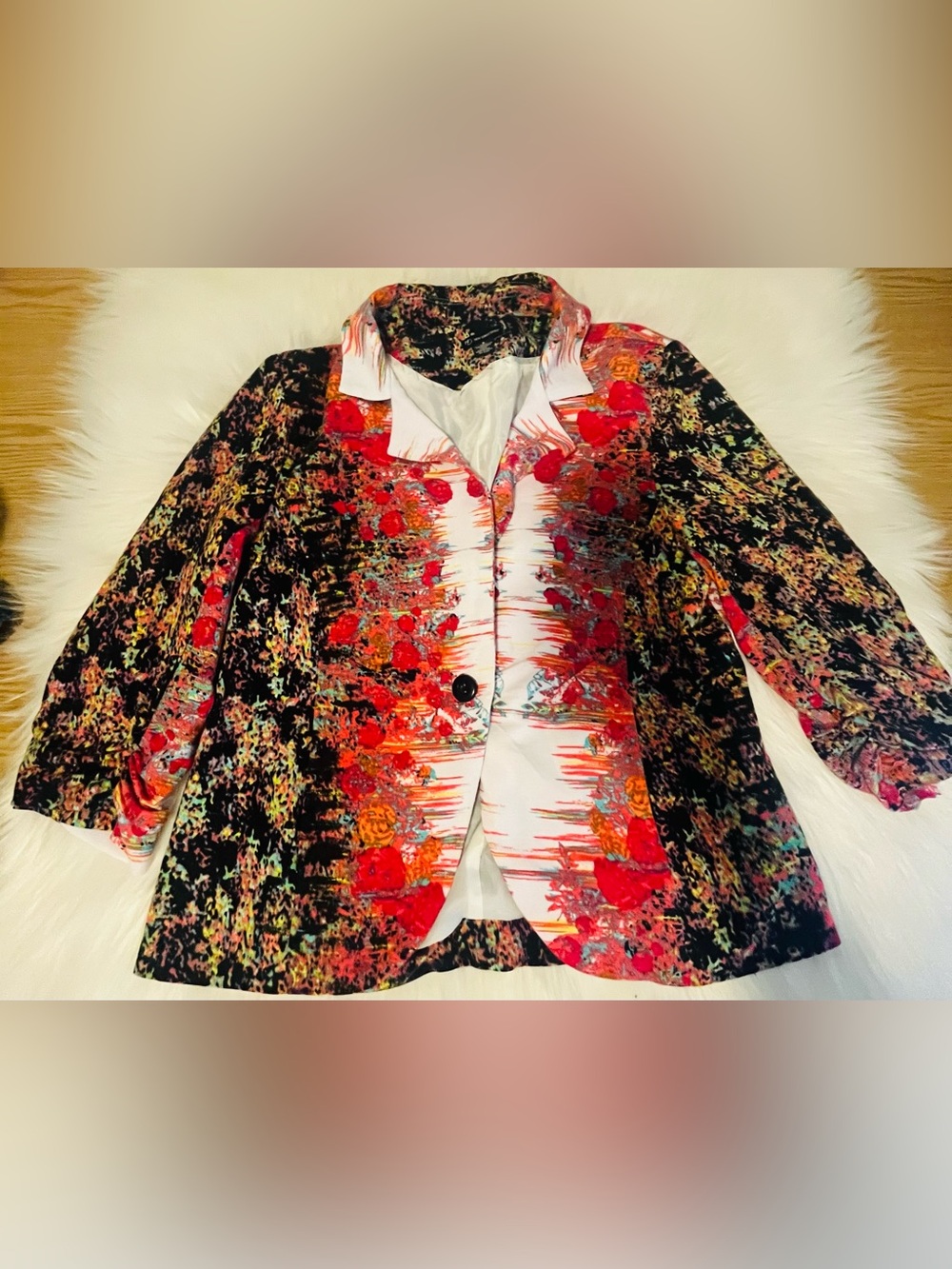 New Directions Women’s Multicolor Geometric Print Blazer One Button Front Size S